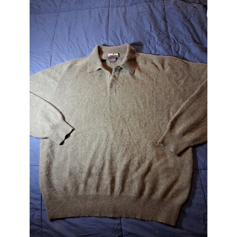 Kirkland Signature Sweater Mens Large Green 100% Cashmere Polo Knit Pullover